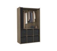 IDMarket - Dressing penderie DIANE 104 x 50 x 172 cm hêtre avec 6 boîtes de rangement et rideau noir
