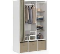 IDMarket - Dressing penderie DIANE 105 x 45 x 167 cm blanc avec étagères + boites de rangement + rideau taupe