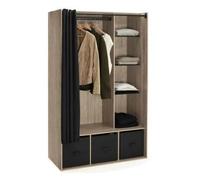 Dressing penderie DIANE 105 x 50 x 172 cm hêtre avec étagères + boites de rangement + rideau noir