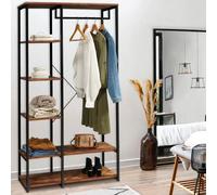 IDMARKET Dressing penderie étagères L. 90 cm HAWKINS bois foncé design industriel