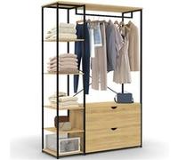 IDMarket - Dressing penderie étagères L. 113 cm DETROIT 2 tiroirs design industriel