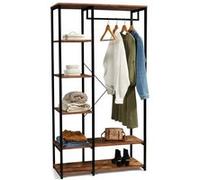 IDMARKET Dressing penderie étagères L. 90 cm HAWKINS bois foncé design industriel