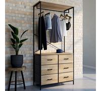 Dressing penderie industriel bois et noir avec 6 bacs