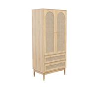 Dressing penderie JUDITH 2 portes 2 tiroirs cannage. poignées et pieds finition dorée. 80 x 50 x 180 cm