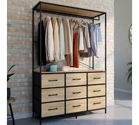 Dressing penderie L. 113 cm UTAH avec 9 bacs en tissu bois et noir