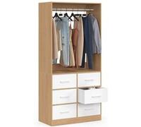 Dressing penderie L. 80 cm UPPAH avec 6 tiroirs bois façon hêtre et blanc Blanc