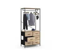Dressing penderie L. 80 cm UTAH avec 6 bacs en tissu bois et noir