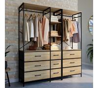 IDMarket - Dressing penderie modulable UTAH XXL L. 150 cm 3 étagères 9 bacs tissu bois et noir