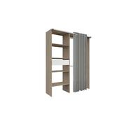 Dressing rideau, 4 étagères, 2 penderies et 1 tiroir 143x48x182 bois PARIS