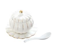 DRESSOOS Bol en Céramique Créatif de Citrouille 330ml Couvercle, Assiette et Cuillère, pour Servir Desserts et Ragoûts Maison