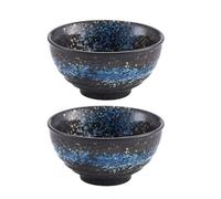 DRESSOOS Bols en Céramique Bleu Bol à Soupe Vintage Surface Lisse Style Japonerie Lot de 2 pour Servir Ramen et Salade