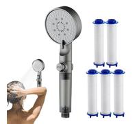 Dreuhuing Pomme De Douche Avec Poignée,Pommeau de Douche Filtre avec 5 Fonctions - Pulvérisateur Réglable avec Buses en Silicone pour Salle de Bains Maison Camping Car Camping Extérieur