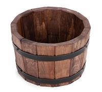 DREWDON Jardinière en bois rond 28 x H 17 cm - Petit pot de fleurs en bois de pin en forme de tonneau - 5,5 L, marron, pour jardin, terrasse et balcon