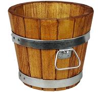 DREWDON Jardinière en bois rond 30 x H25 cm - Petit pot de fleurs en bois d'acacia en forme de tonneau - 10 L Marron pour jardin, terrasse et balcon
