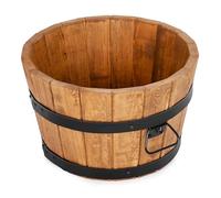 DREWDON Pot de fleurs rond en bois bas - Grand pot de fleurs en bois de pin en forme de tonneau - marron, pour jardin, terrasse et balcon (marron clair, 35 x H21)