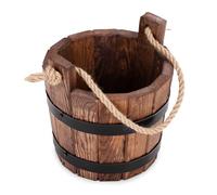 DREWDON Seau en brique Pot en bois rond 30 x H30 cm - Grand pot de fleurs en bois de pin en forme de tonneau - 10 L, marron, pour jardin, terrasse et balcon