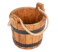 DREWDON Seau en brique Pot en bois rond 30 x H30 cm - Grand pot de fleurs en bois de pin en forme de tonneau - 10 L, marron, pour jardin, terrasse et balcon