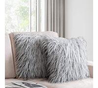 Dricar Housses de Coussin, Lot de 2 Housse Coussin 45x45cm Canapé en Fausse Fourrure Deluxe Décoratif Maison Chambre Lit Super Doux Peluche Mongolie Taie d'oreiller (Gris Clair, 45 x 45cm)