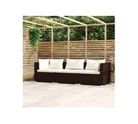 vidaXL Canapé 3 places avec coussins Marron Poly rotin