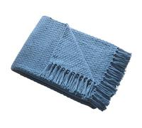 Drift Home - Couverture Plaid Bleu Sarcelle avec Pompon (200 x 200 cm) - Coton Recy urable - Tissée et Texturée pour Canapé - Extra Large