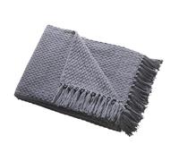 Drift Home - Couverture Plaid Charbon avec Pompon (200 x 200 cm) - Coton Recy urable - Tissée/Texturée pour Canapé - Grise Extra Large