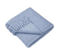 Drift Home - Jeté bleu avec pompon (200 x 200 cm) - Coton recy urable - Couverture tissée en bleu - Tissé en panier - Couverture texturée pour canapé bleu - Couverture bleue/jet de lit extra large