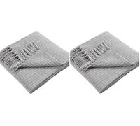 Drift Home - Jeté Gris avec Pompon (180 x 130 cm) - Coton Recy urable - Couverture Tissée à Rayures - Jeté de Canapé Texturé - Couverture/Jet de Lit - Décoration d'Intérieur (Lot de 2)