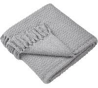 Drift Home - Jeté Gris avec Pompon (200 x 200 cm) - Coton Recy urable - Couverture Tissée en Panier - Texturée pour Canapé - Jet de Lit Extra Large