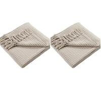 Drift Home - Jeté Naturel avec Pompon (180 x 130 cm) - Coton Recy urable - Couverture Tissée à Rayures - Jeté de Canapé Texturé - Décoration d'Intérieur (Lot de 2)