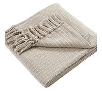 Drift Home - Jeté Naturel avec Pompon (180 x 130 cm) - Coton Recy urable - Couverture Tissée à Rayures - Jeté de Canapé Texturé - Décoration d'Intérieur