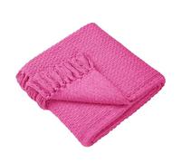 Drift Home - Jeté Rose avec Pompon (200 x 200 cm) - Coton recy urable - Couverture tissée en Rose - Tissé en Panier - Couverture texturée pour canapé Rose - Couverture/Jet de lit Rose Extra Large