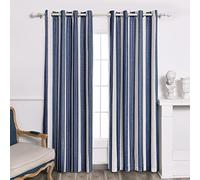 DriftAway Chris Lot de 2 Rideaux occultants en Lin mélangé à Motif à Rayures Verticales et à œillets pour Chambre de Ferme imprimé - 132,1 x 213,4 cm - Ivoire Bleu foncé