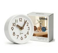 Driini Horloge de Bureau analogique en Bois, 10,9 cm Horloge décorative en Bois de pin silencieuse, Facile à Lire, avec Corps, Aiguilles et Couvercle de Batterie en Bois, pour Table, cheminée, Blanc