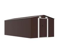 Drillkyn Abri de jardin en métal marron 257 x 489 x 181 cm avec double portes coulissantes, 4 grilles d'aération, acier galvanisé pour outils, vélo, tondeuse à gazon et meubles de jardin