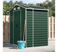 Drillkyn Abri de jardin vert 191 x 130 x 198 cm en acier galvanisé pour outils, vélo, tondeuse à gazon, barbecue, avec toit incliné et porte verrouillable pour terrasse, cour