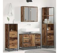Drillkyn Ensemble de meubles de salle de bain avec tiroirs et portes en bois vieilli 4 pièces avec armoire à miroir, meuble sous lavabo, armoire haute, armoire midi pour salle de bain, WC, douche