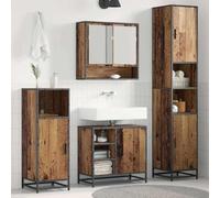 Drillkyn Ensemble de meubles de salle de bain en bois vieilli avec étagère, meuble bas-lavabo, armoire à miroir et armoire haute, espace de rangement pratique et ordre pour les toilettes, douche et