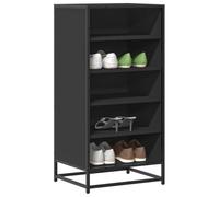 Drillkyn Étagère à chaussures noire en bois et métal, 48 x 38 x 97,5 cm, armoire à chaussures avec grille aérée pour couloir, entrée, chambre à coucher avec espace de rangement