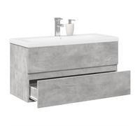 Drillkyn Lot de 2 meubles de salle de bain gris béton en bois avec lavabo en céramique 90 x 38,5 x 45 cm Armoire de salle de bain Montage mural Espace de rangement et ordre pour les invités WC douche