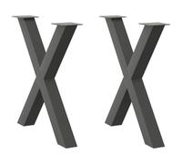 Drillkyn Lot de 2 pieds de table à manger en forme de X en acier revêtu par pulvérisation Anthracite 80 x (72-73) cm avec réglage en hauteur réglable et plaque de montage pour table à manger, bureau