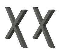 Drillkyn Lot de 2 pieds de table à manger en forme de X en acier revêtu par pulvérisation Anthracite 90 x 72-73 cm avec réglage de la hauteur réglable et plaque de montage stable pour table à manger