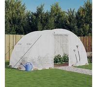 Drillkyn Serre avec cadre en acier blanc, 8 m², 4 x 2 x 2 m, film PE résistant aux UV, cadre galvanisé, porte enroulable et fenêtre en filet pour maison de tomates, maison de culture et entretien du