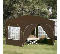 Drillkyn Tente de fête pop-up - 290 x 290 x 245 cm - Taupe - Tente de jardin avec 4 panneaux latéraux - Housse de pluie pliable pour extérieur, jardin, terrasse, camping, mariage, anniversaire