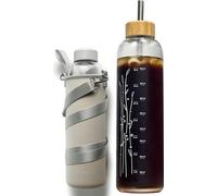 Drinmoaer Bouteille en verre 900ml Bouteille d'eau de sport avec housse en néoprène et sangle (plastique blanc et