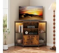Dripex Armoire d'angle TV avec éclairage LED - Commode d'angle pour Salon - Design Industriel - 105 x 50 x 79 cm - Marron Vintage