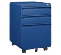 Dripex Bac à roulettes en métal en acier avec 3 tiroirs ou 2 tiroirs, armoire de bureau verrouillable, conteneur de bureau avec 5 roues (bleu foncé, 40 x 45 x 60 cm)