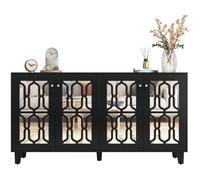 Dripex Buffet bas à miroir avec 4 portes contemporain noir laqué brillant pour le salon et la salle à manger 160 x 40 x 84cm