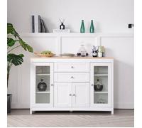 Dripex Buffet Contemporain Blanc,Buffet avec portes vitrages et deux tiroirs,meuble de rangement pour salle à manger,120 x 37 x