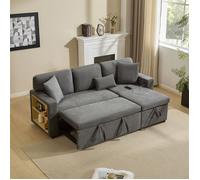 DRIPEX Canapé 3 Places en forme de L,Canapé-lit convertible avec Port USB,Coffre et étagère de rangement intégrée,Gris