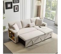 DRIPEX Canapé 3 Places en forme de L,Canapé-lit convertible avec Port USB,Coffre et étagère de rangement intégrée,Beige